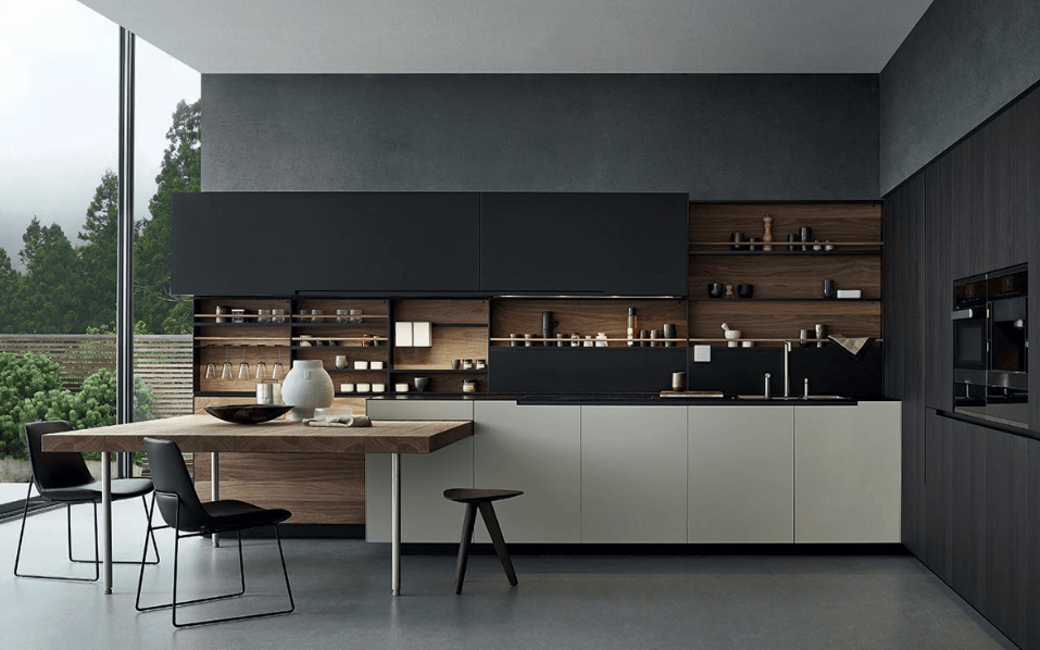 电视柜采取黑色橡木与胡桃木的搭配,简约而庄重.