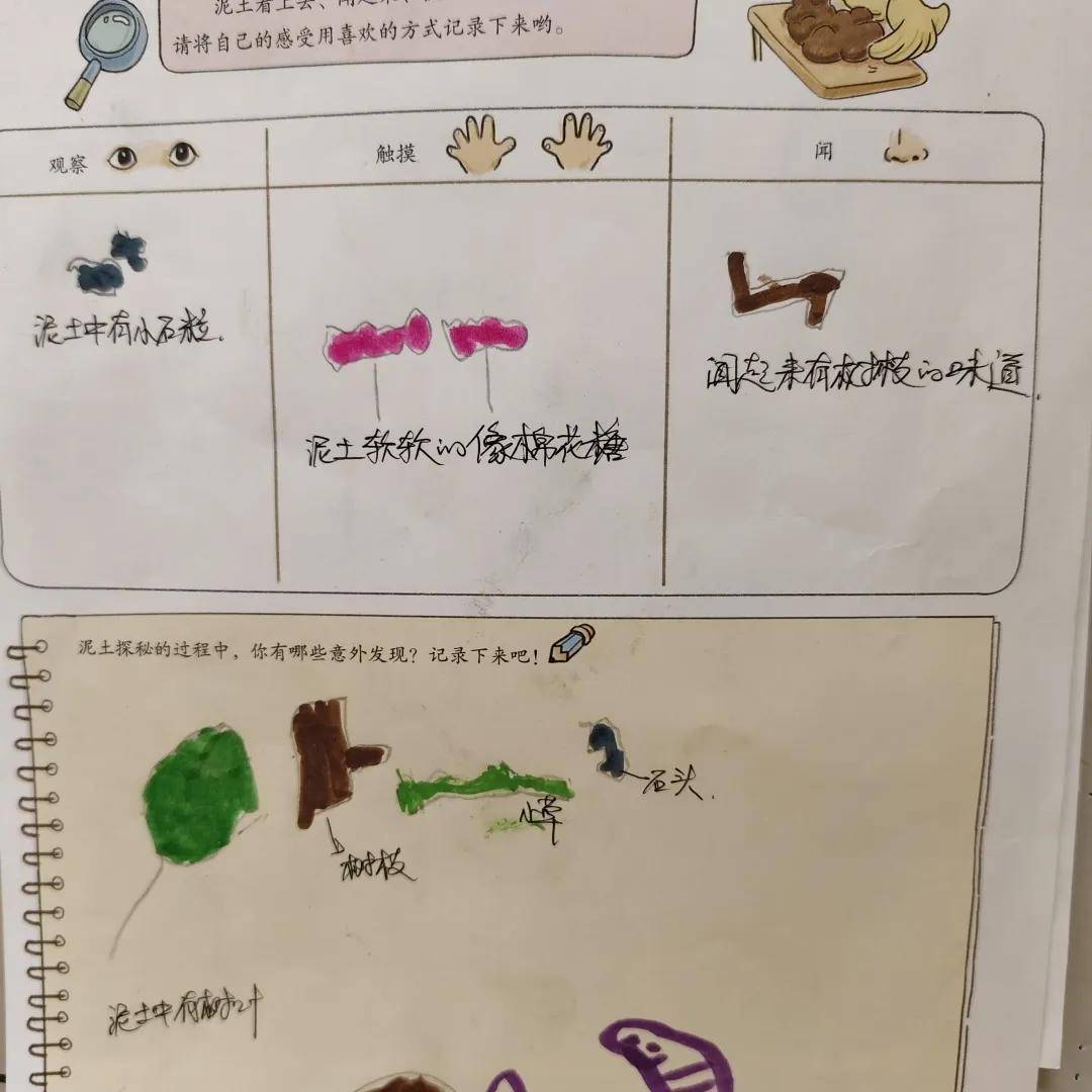 孩子们充分调动视觉,触觉,嗅觉等去感受,认知,还通过前书写的方式记录
