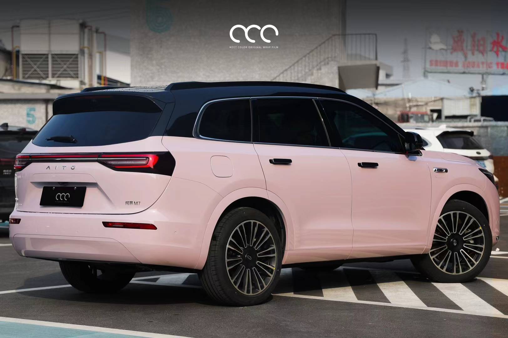 问界m7漫彩贝壳粉改色膜,仙女樱花的氛围感