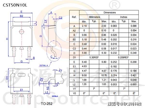 矽源特chipsourcetek-cst50n10l是to252封装,100v,55a的n-mosfet