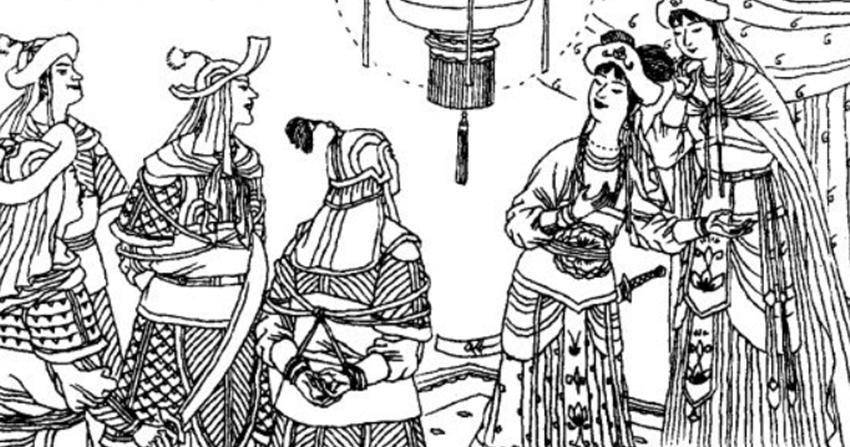 这两女将一个是宾童国金桃公主,一个是天竺国银杏公主,四马交锋,战未