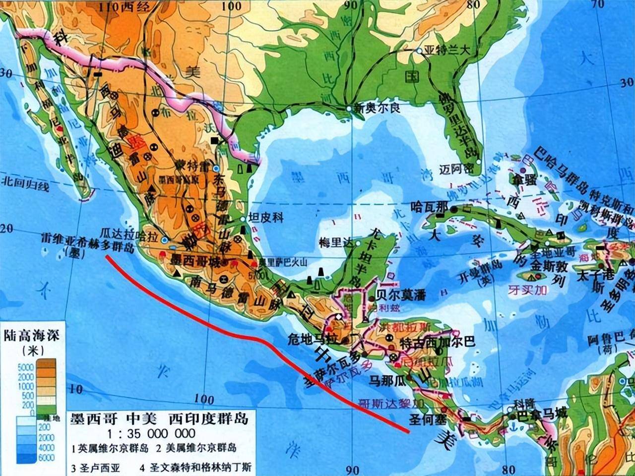 中美洲地图高清图片