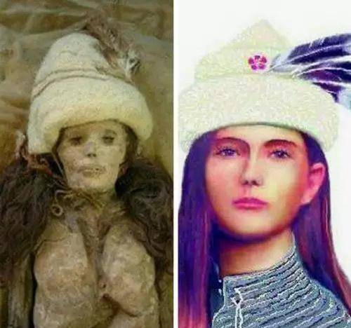 再一个就是新疆唐朝贵族墓葬里出土的天然女干尸,经专家复原后,不难