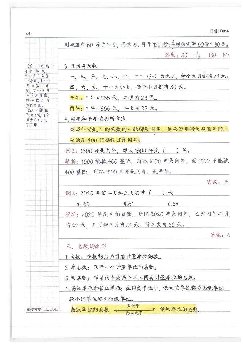 【数学】《学霸笔记》小学1-6年级所有知识点,重难点