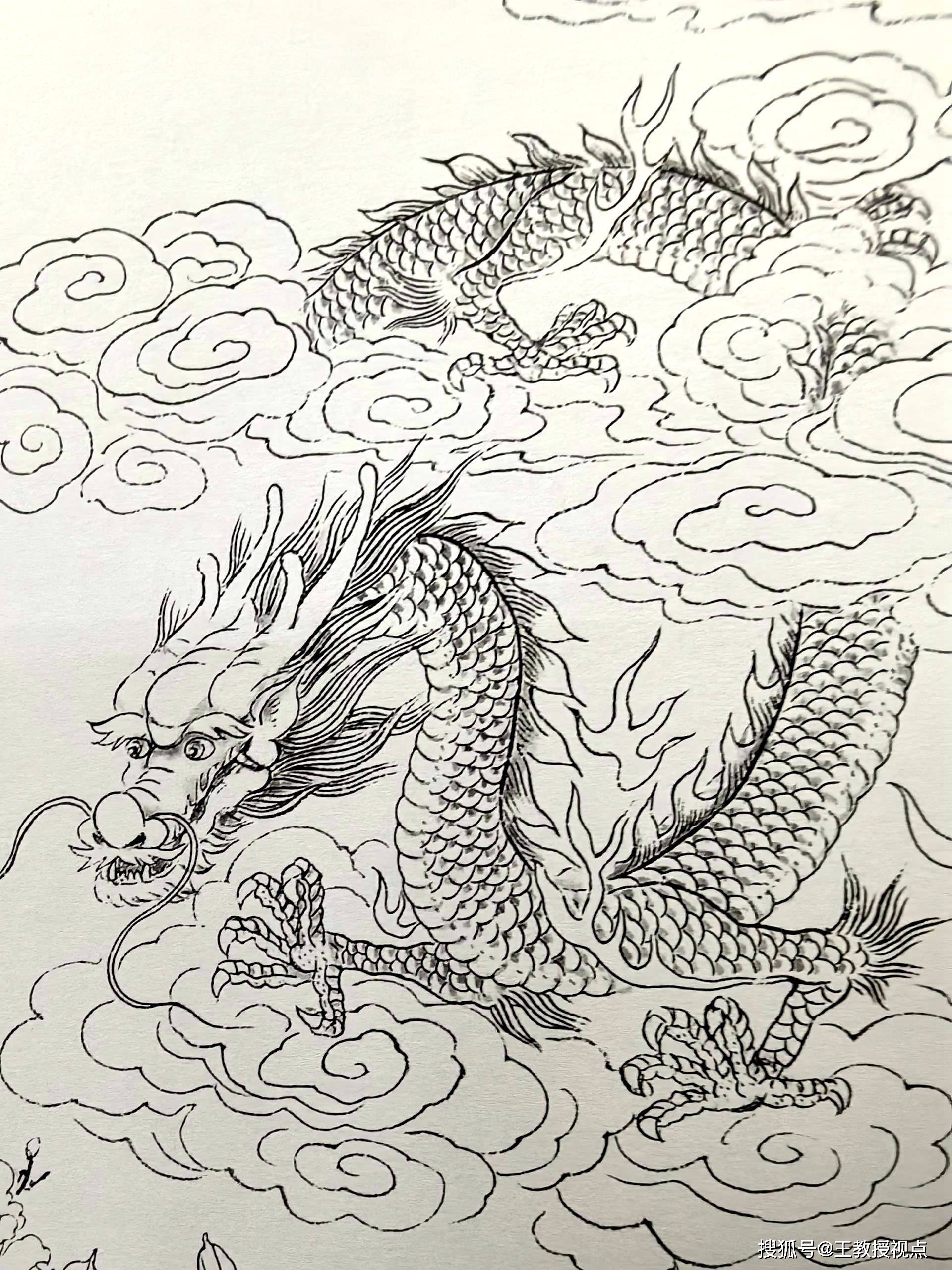 龙腾九天:白描龙系列作品赏析,感受龙的霸气与神韵