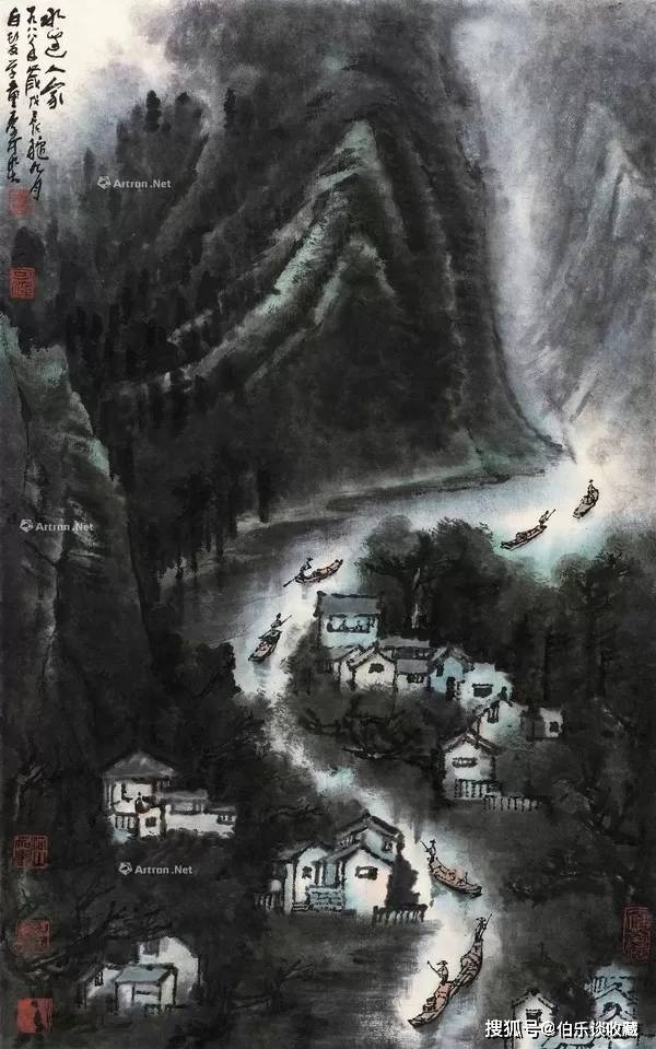 李可染 1988年作《水边人家》立轴尺幅84×52