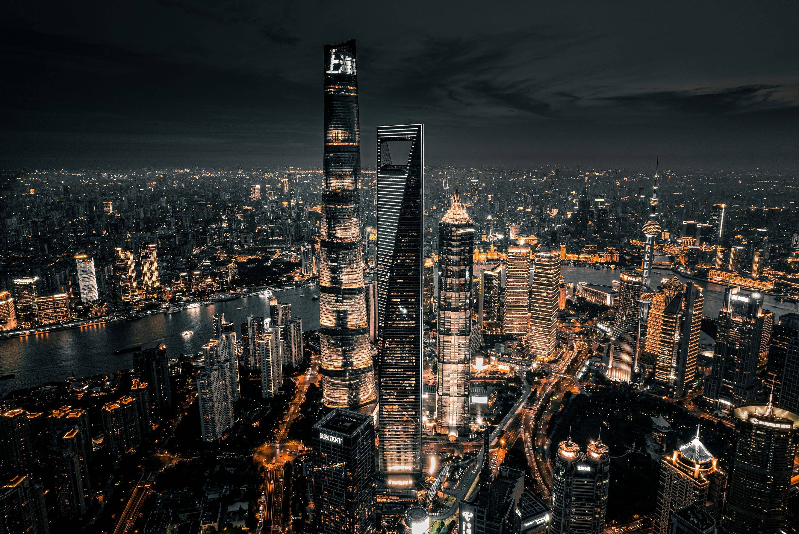 上海外滩夜景俯视图片