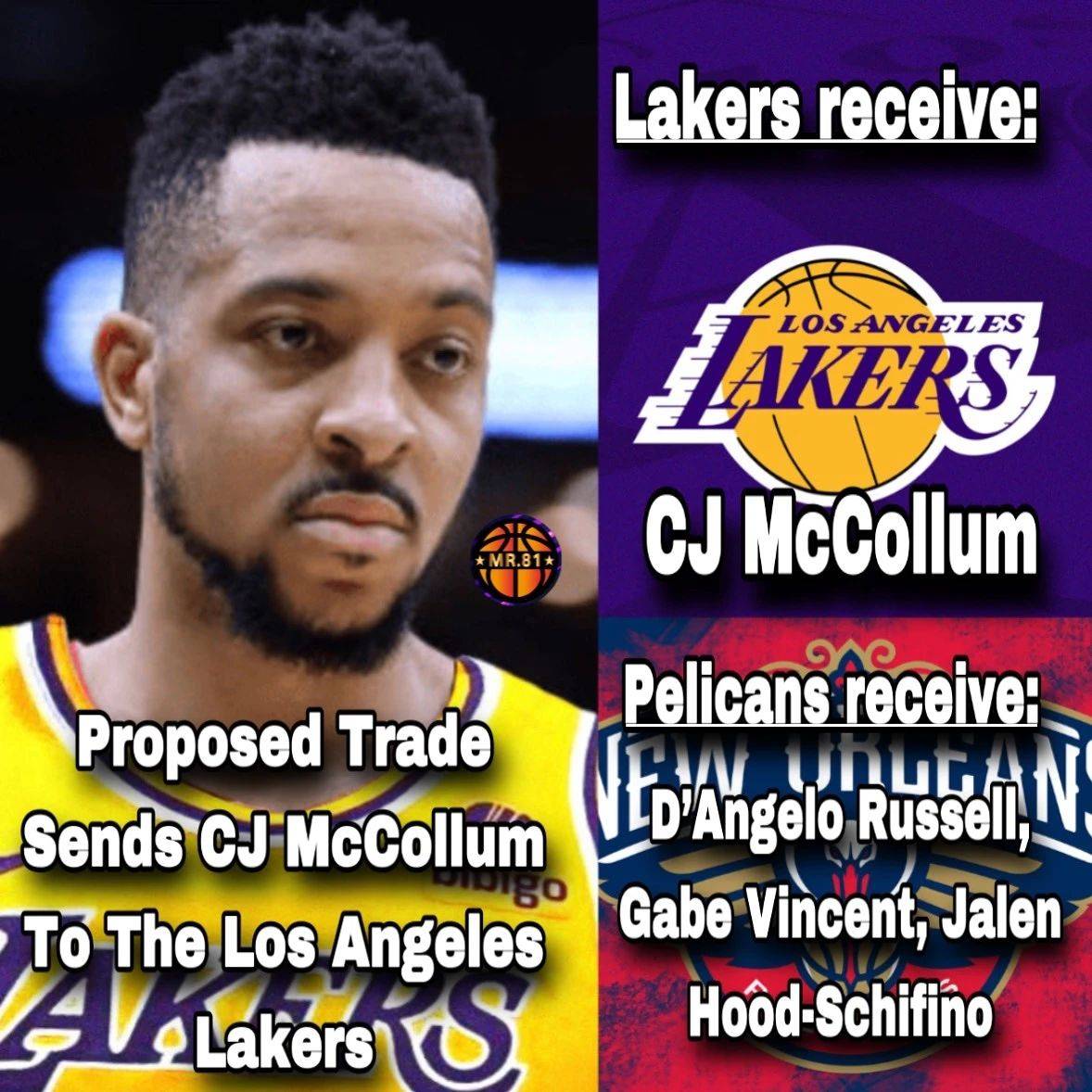 疯狂!湖人3换1交易方案,詹姆斯联手cj麦科勒姆