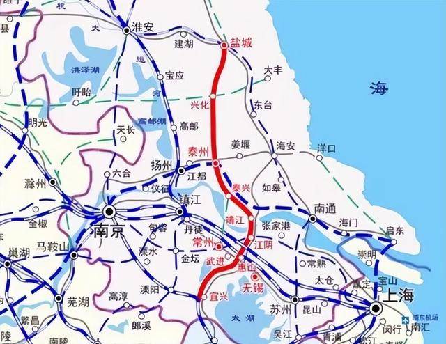 沿江高铁,而且还能实现盐城去往无锡,常州,南京等城市的又一条便捷