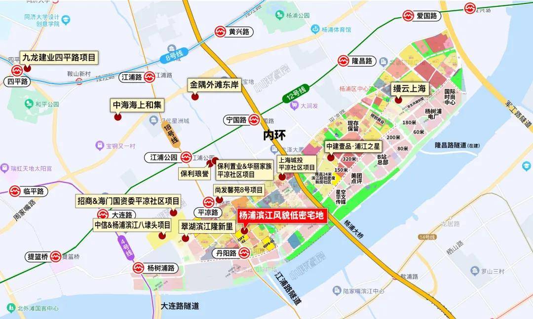 本项目位于杨浦滨江南段区域,东至齐齐哈尔路,南至丹阳路,西至江浦路