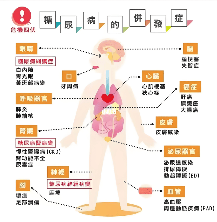 糖尿病病人代谢紊乱,导致机体各种防御功能缺陷,对入侵微生物的反应