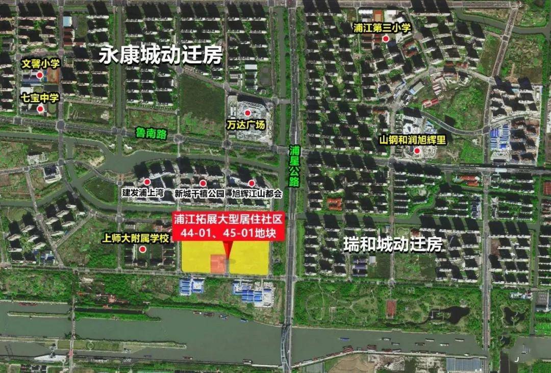 地块位于闵行区浦江镇南部黄浦江以东,大治河北岸,属于鲁汇居住社区