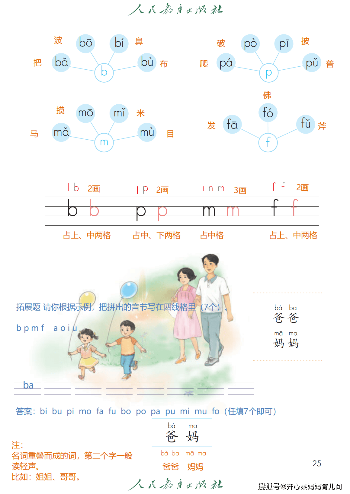 一年级语文汉语拼音bpmfdtnl详细笔记