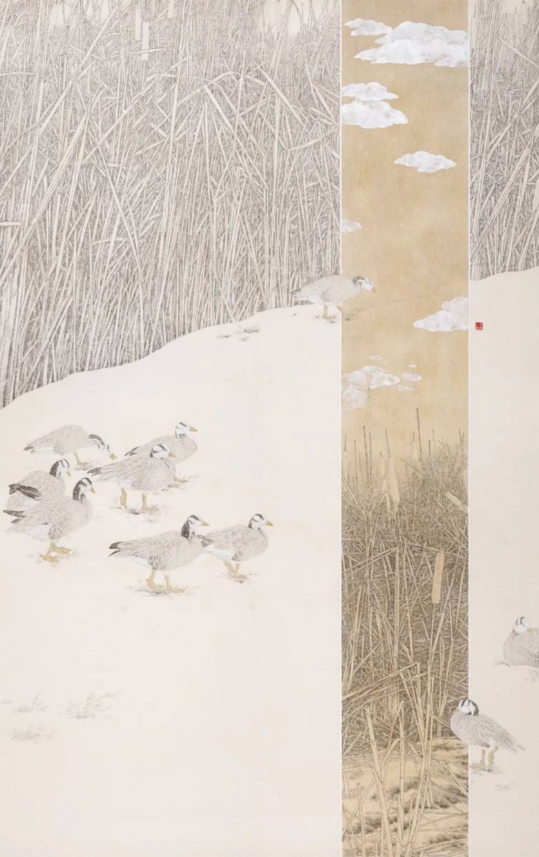 当代艺术家的花鸟作品追求意境,讲究构成,奔放而不粗狂,精微而不
