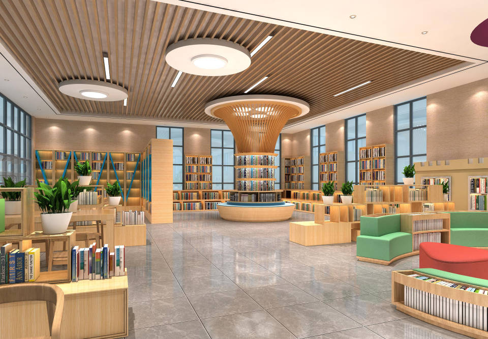 陕西图书馆装修施工,学校阅览室装修施工,学校图书馆装修施工_设计