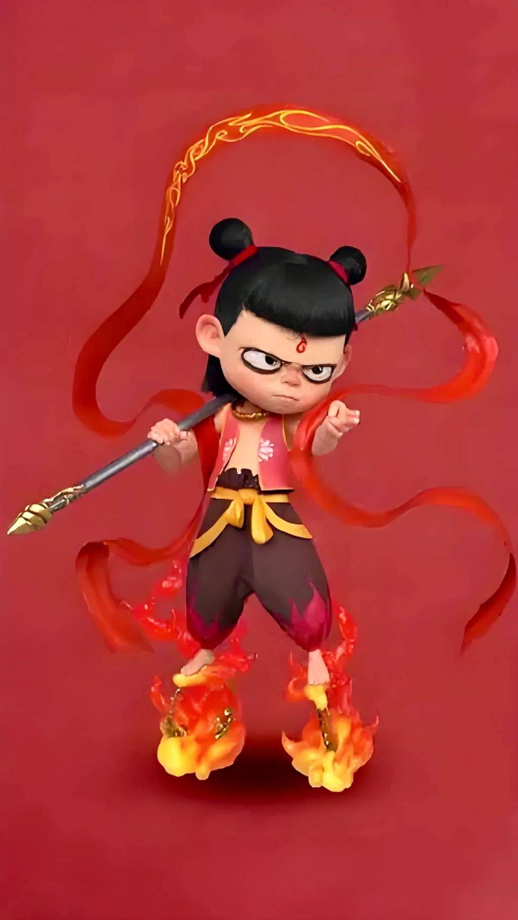 哪吒脚踏风火轮,手持火尖枪,威风凛凛的形象深入人心