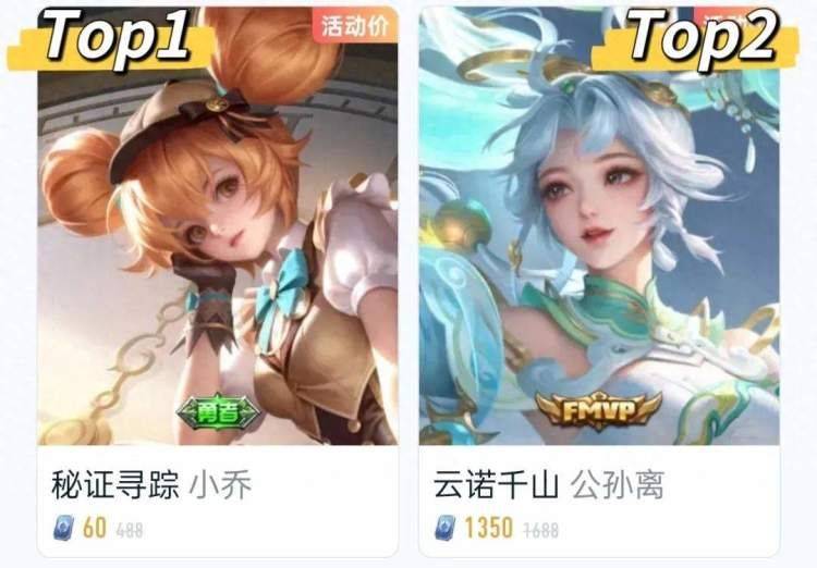 《王者荣耀》蛇年限定皮肤销量排行榜揭晓：小乔勇夺冠军，公孙离紧随其后