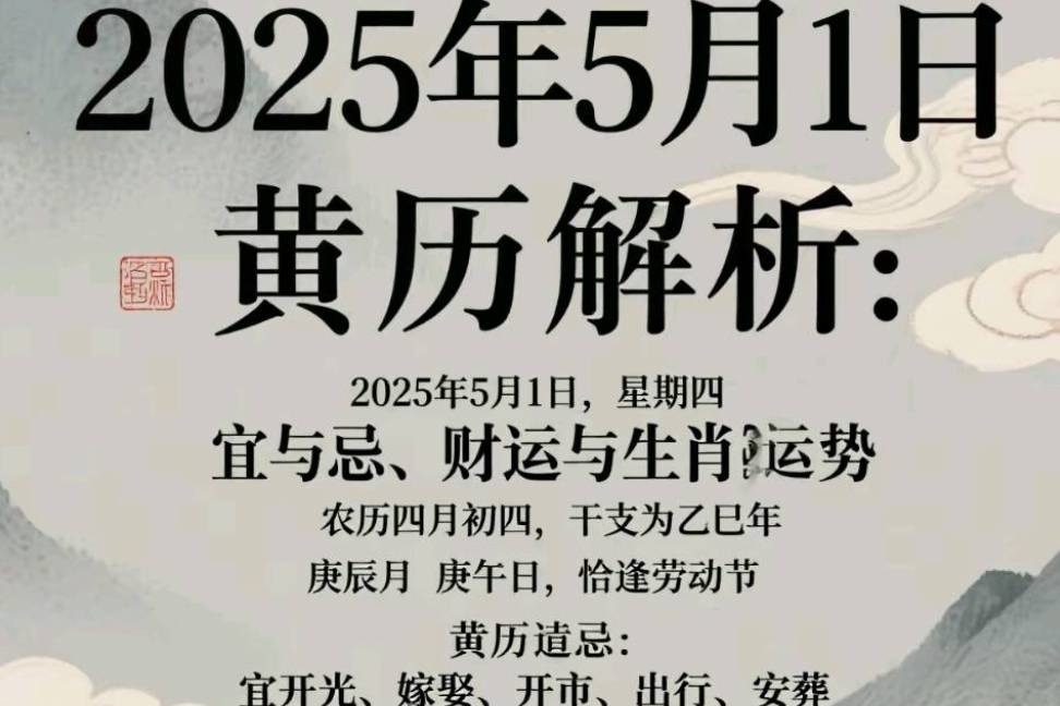 2025年5月1日黄历解析:宜与忌、财运与生肖运势全知晓!_生活_方位_相关