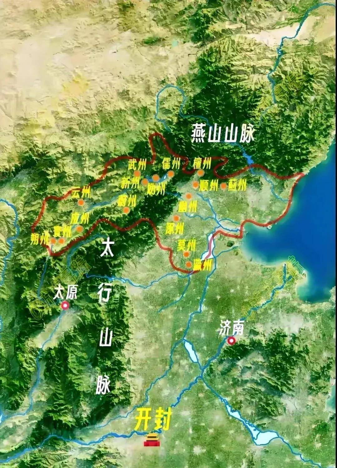 横亘华北平原北端的燕山,西起八达岭,东至山海关,全长 420 公里,构成