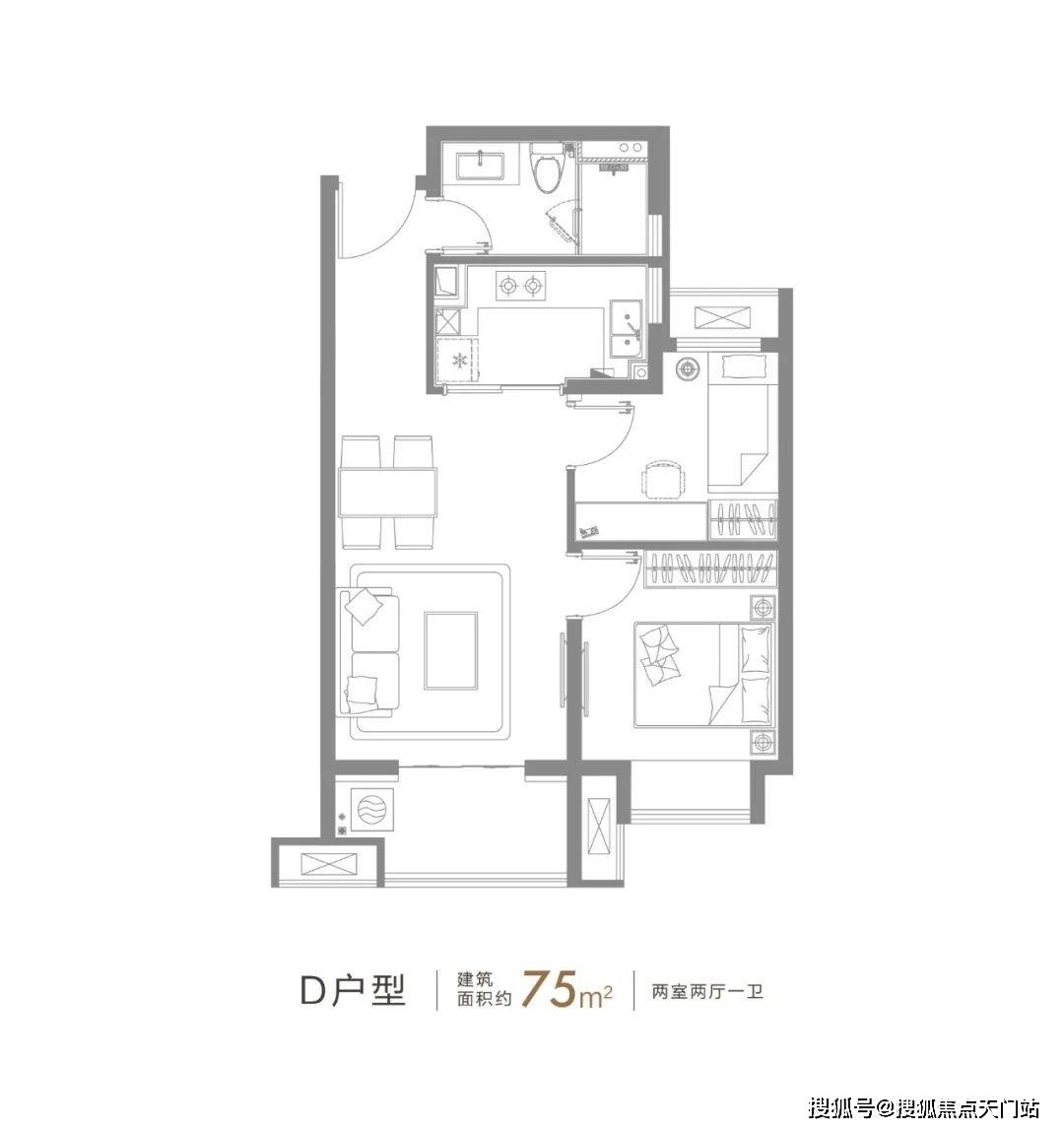 60平米2室一厅户型图