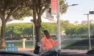 搞笑GIF：姑娘，你在这39°的天气穿裙子骑共享电动车，会不会有点？