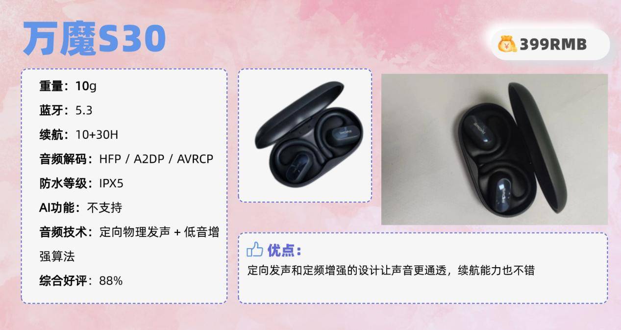 开放式耳机音质哪个好?双11十大高性价比开放式耳机排行榜前十名揭秘