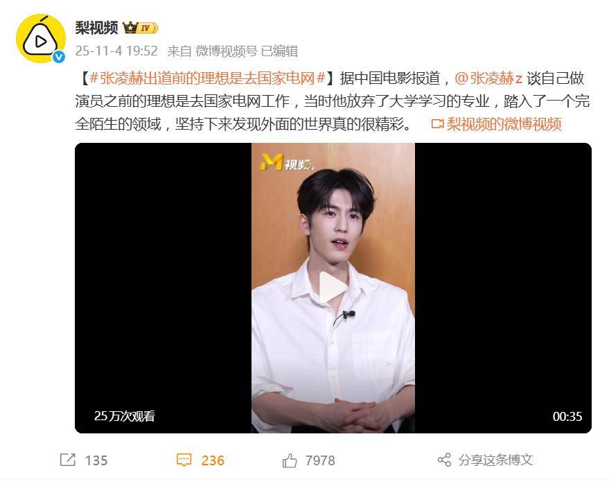 张凌赫自曝出道前的理想是去国家电网 插图1 张凌赫自曝出道前的理想是去国家电网 插图1