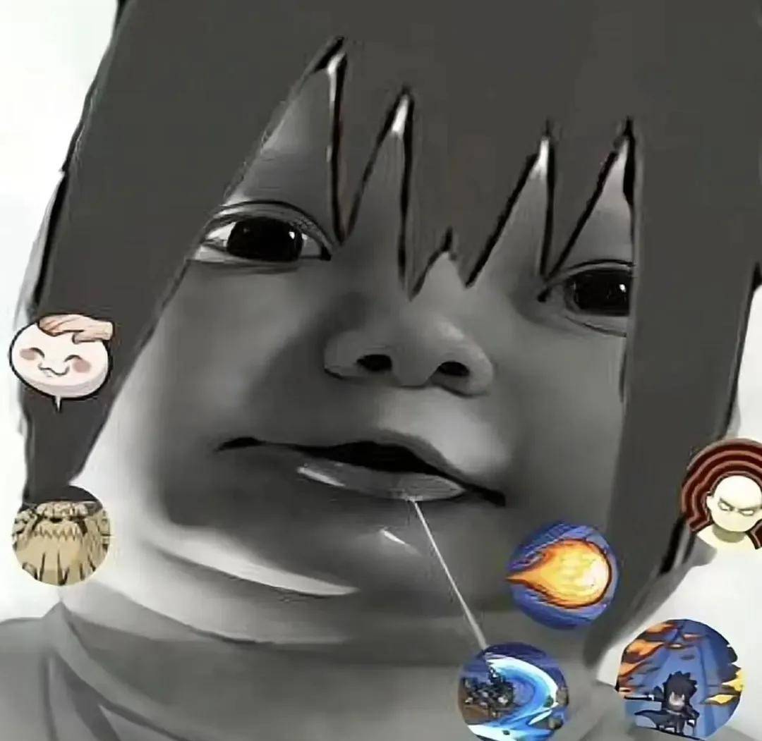 papa流口水小孩抽象猎奇黑白gif表情包