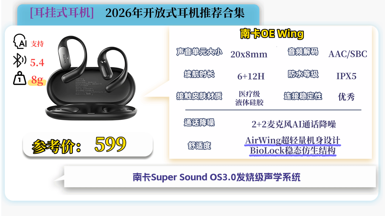 开放式耳机性价比最高的是哪款？2026开放式耳机推荐性价比排行榜前十