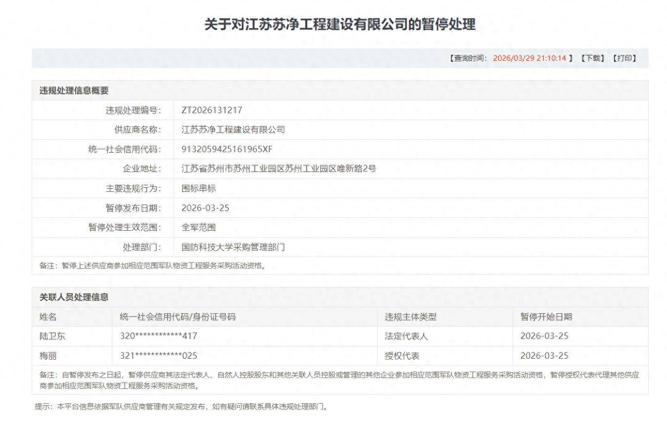 军采 “零容忍” 再亮剑:江苏苏净工程围标串标遭全链条惩戒(图1)