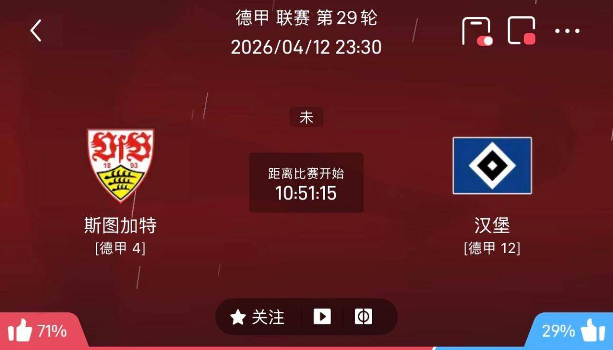 周日德甲联赛精选二串一 推荐：斯图加特VS汉堡+美因茨VS弗赖堡