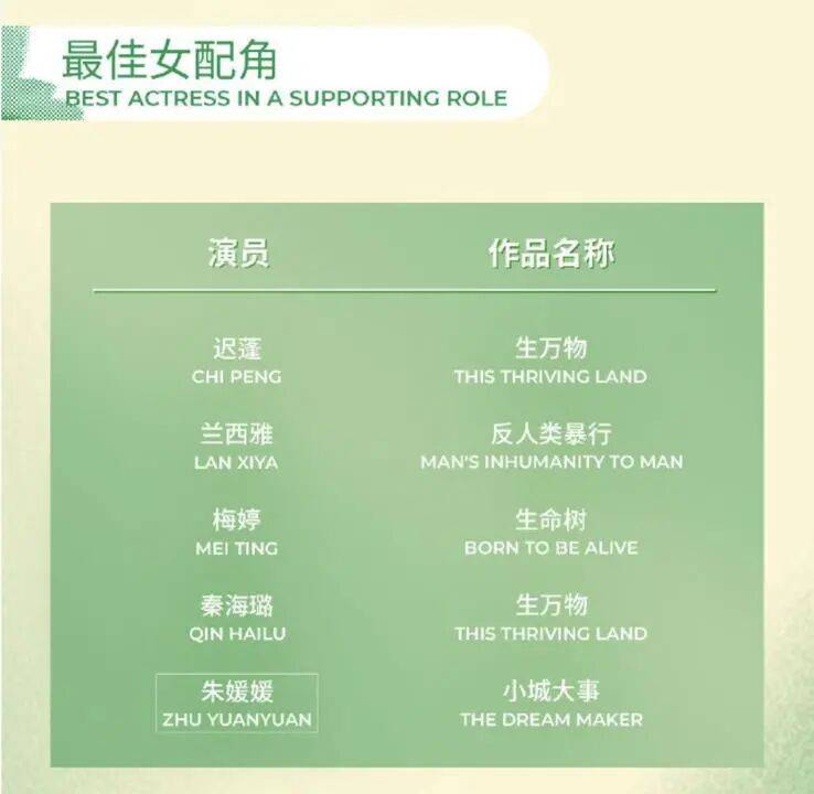 朱媛媛入围白玉兰奖：框住名字，艺术永存