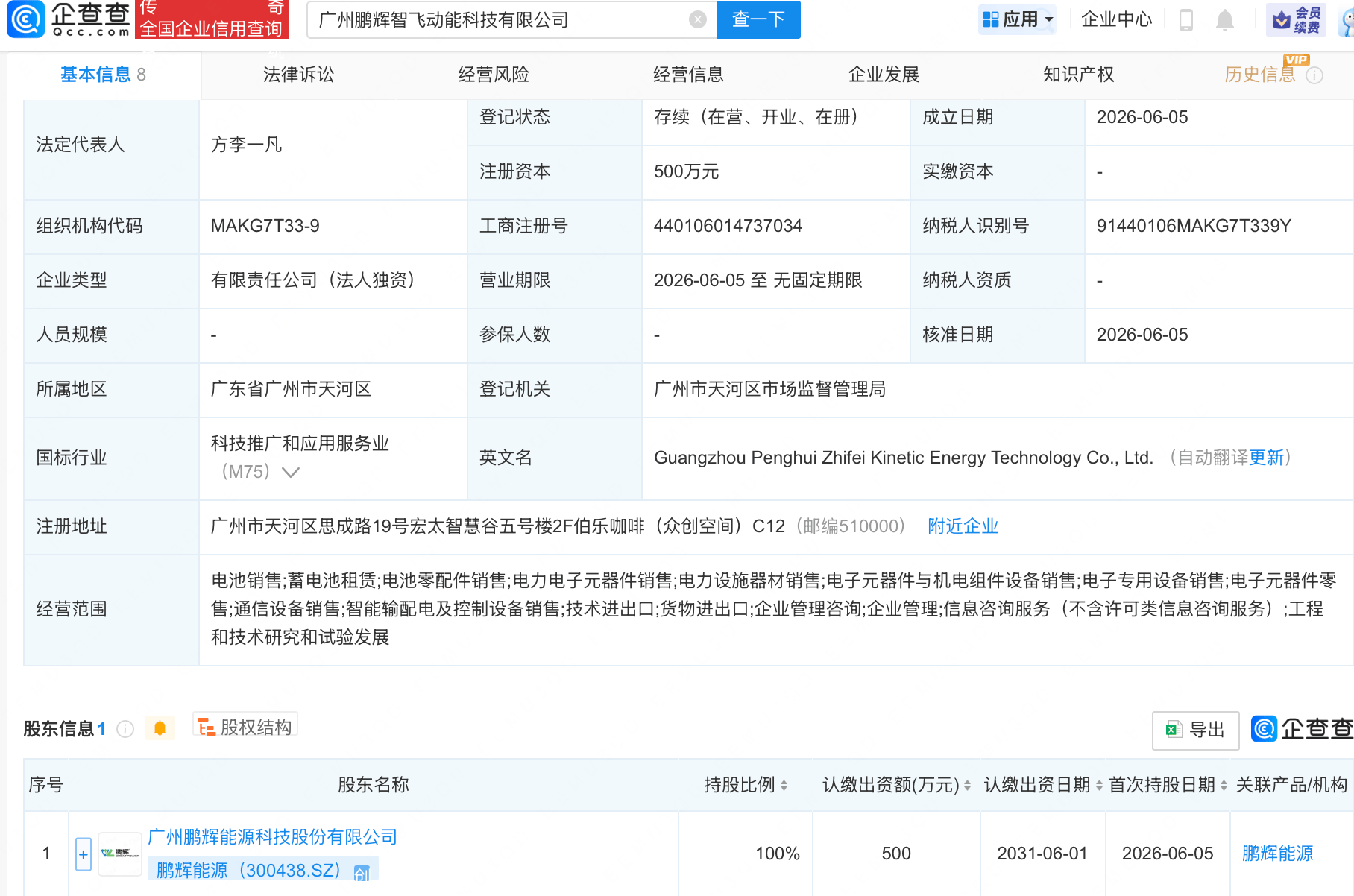 广州鹏辉能源成立智飞动能科技公司(图1) 广州鹏辉能源成立智飞动能科技公司(图1)