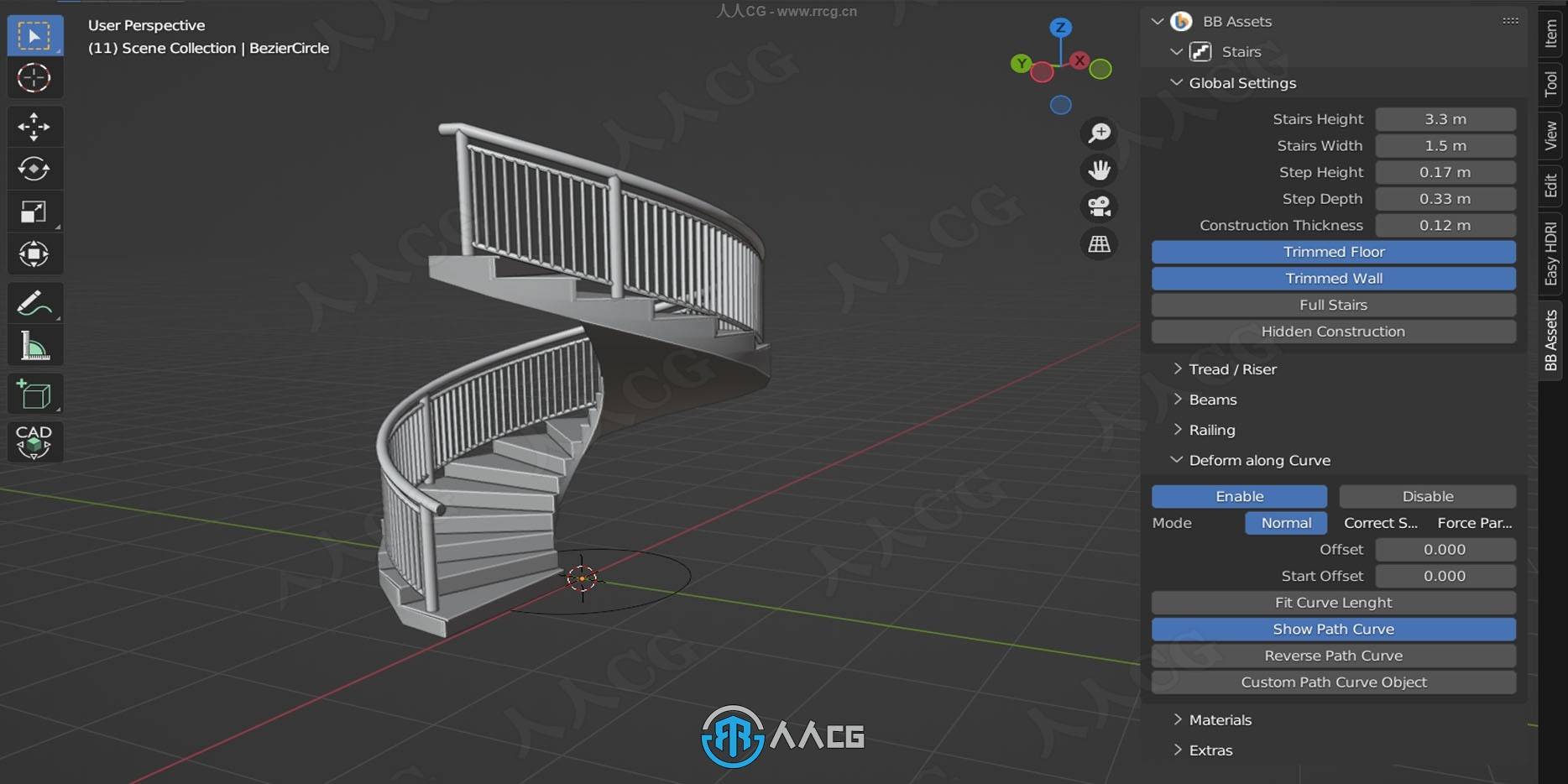 Stair Builder楼梯生成Blender插件V2.02版：几何节点程序化生成+参数可控