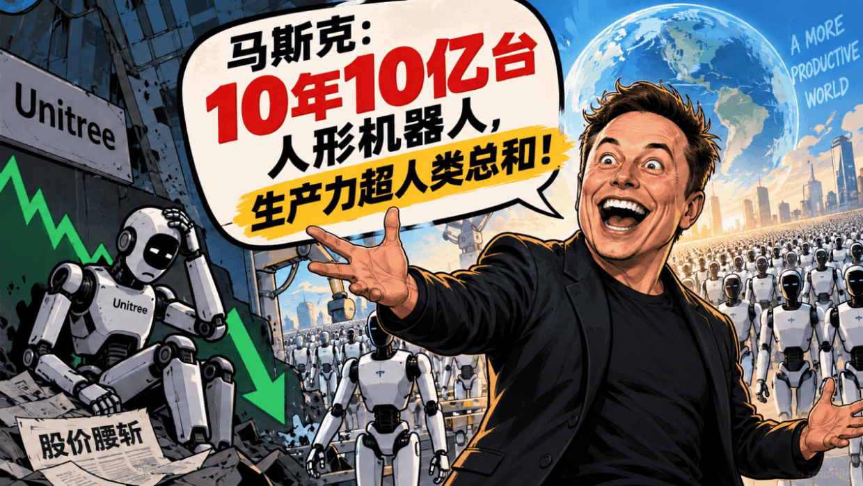 宇树股价腰斩!马斯克隔空喊话:未来10年10亿台人形机器人,生产力超人类总和!