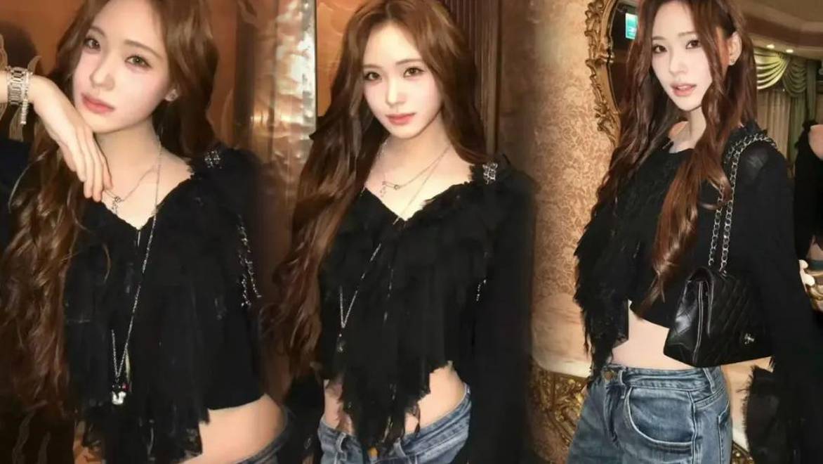 小S女儿Lily穿黑色蕾丝上衣，复古时尚冷艳甜酷