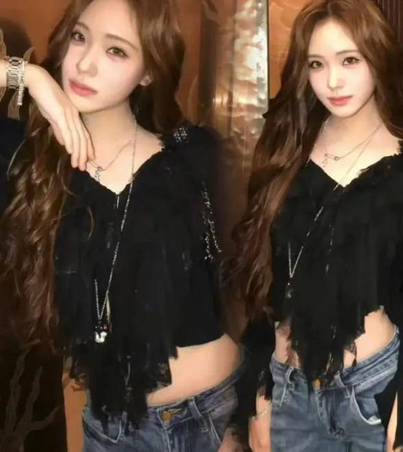 小S女儿Lily穿黑色蕾丝上衣，复古时尚冷艳甜酷