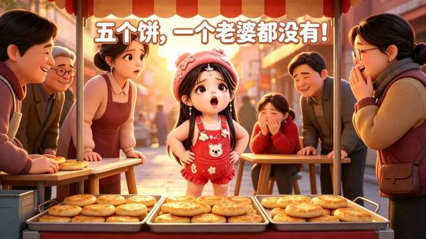 小女孩怒冲小吃摊投诉！买5个老婆饼没老婆，全场路人笑翻了