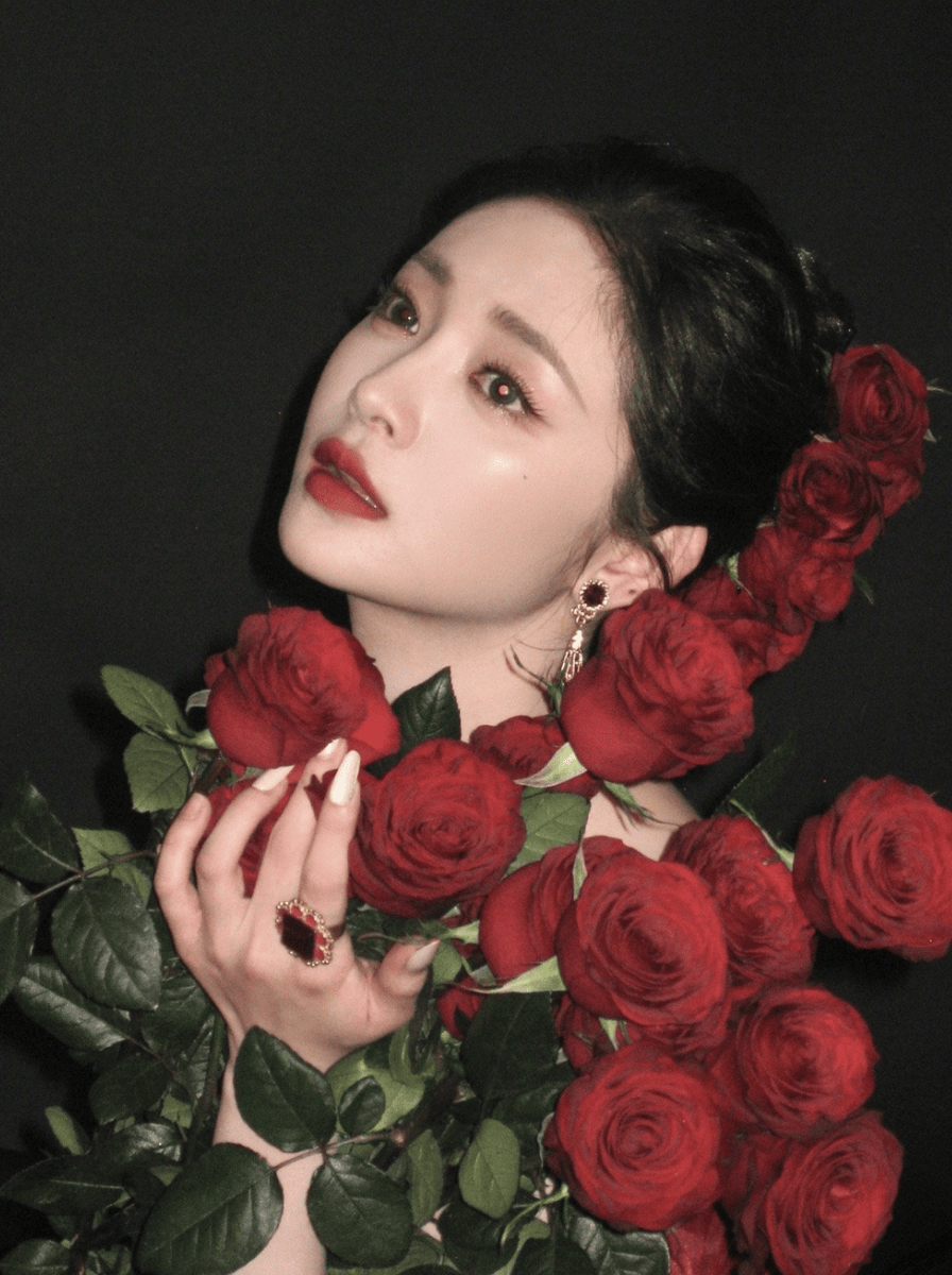 周洁琼一袭红裙气质柔媚 红玫瑰点缀画面神态娇俏