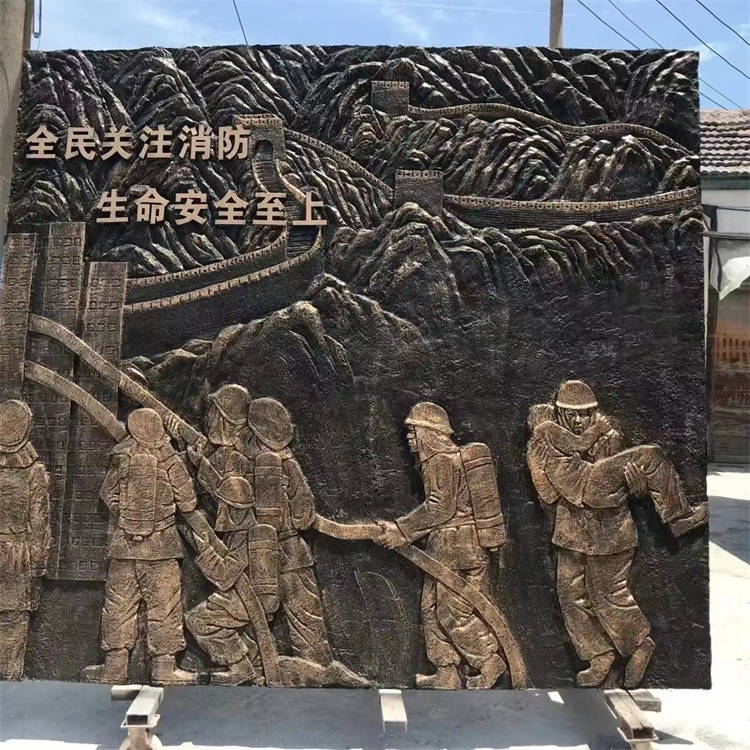 玻璃钢消防主题浮雕 仿铜消防员浮雕