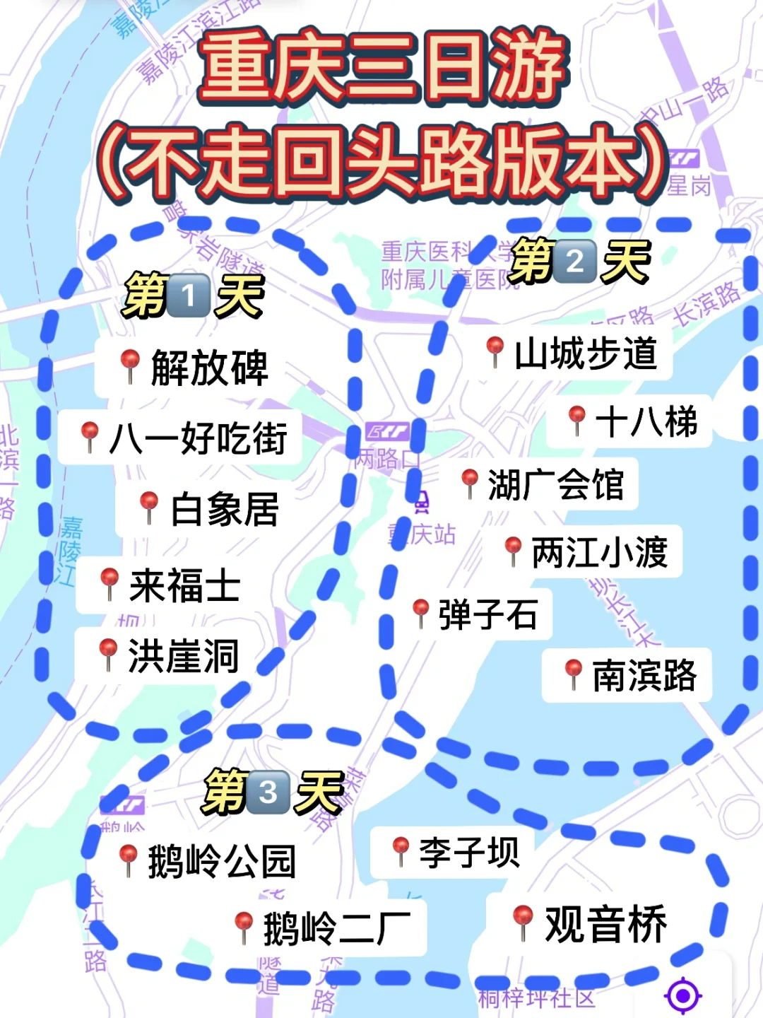 洪崖洞→(步行三分钟),千厮门大桥第二天:山城步道→(步行10分钟)
