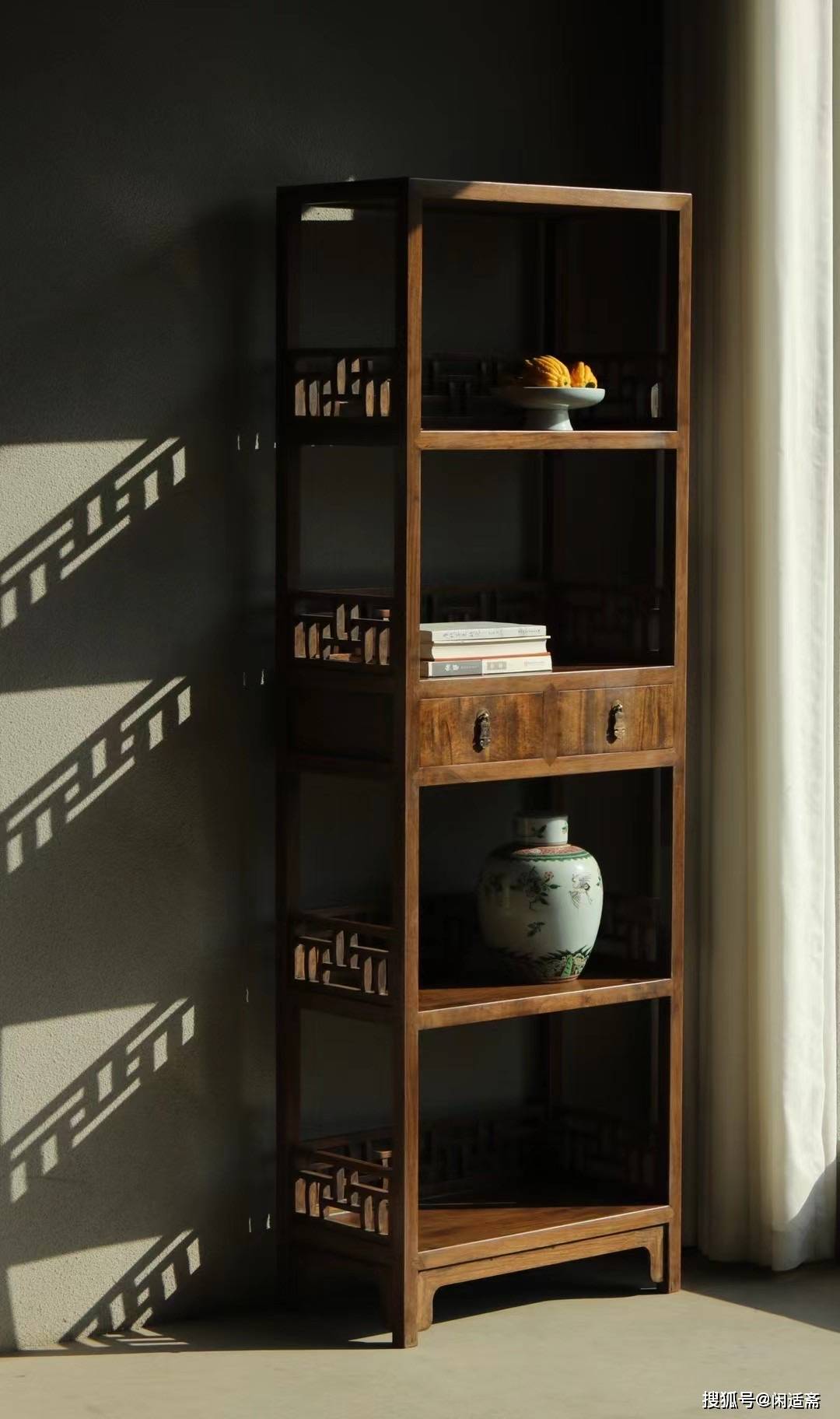 明清家具,书斋雅置,带屉式亮格书架