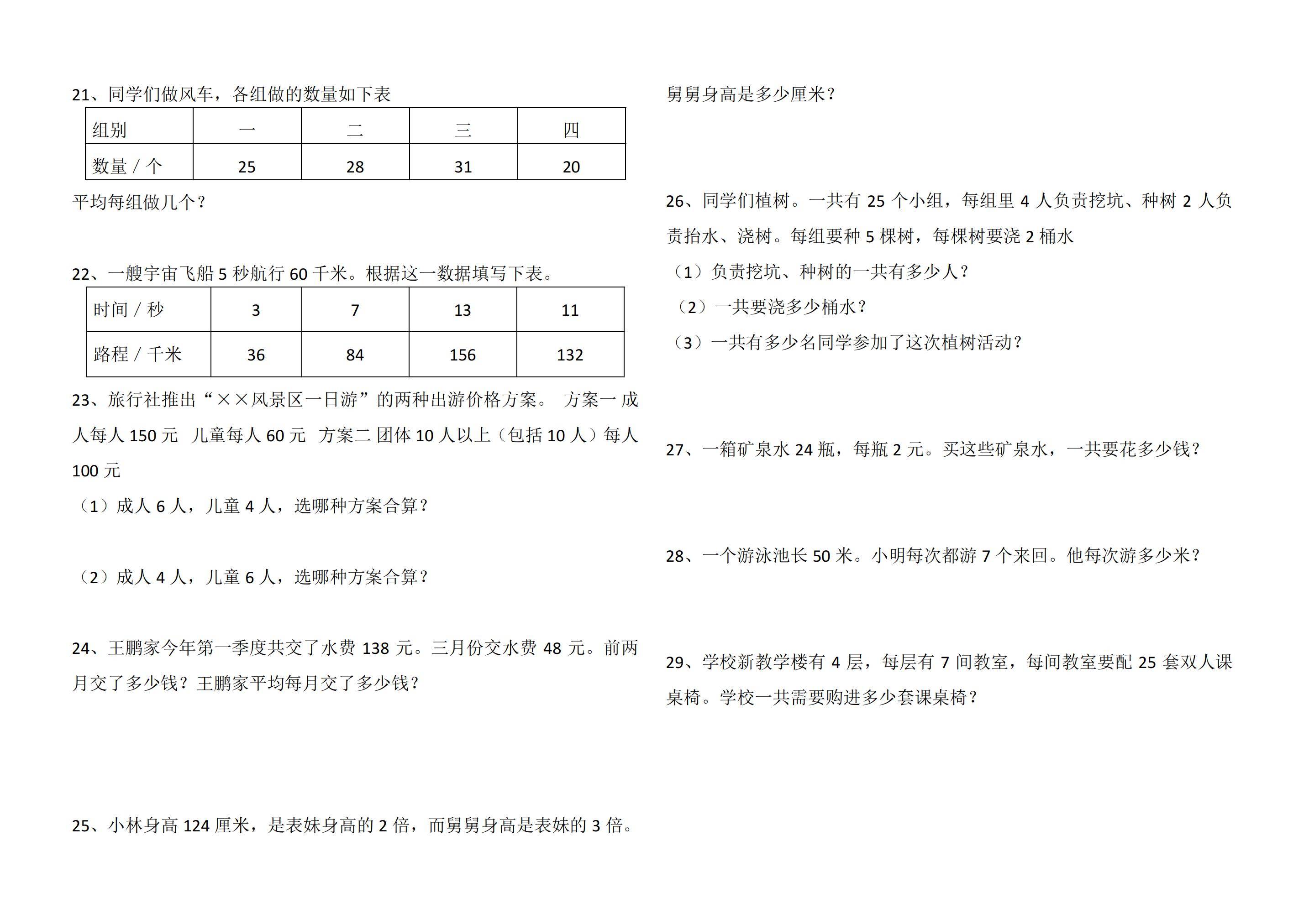 老师精心整理4年级数学应用题大全(含答案)