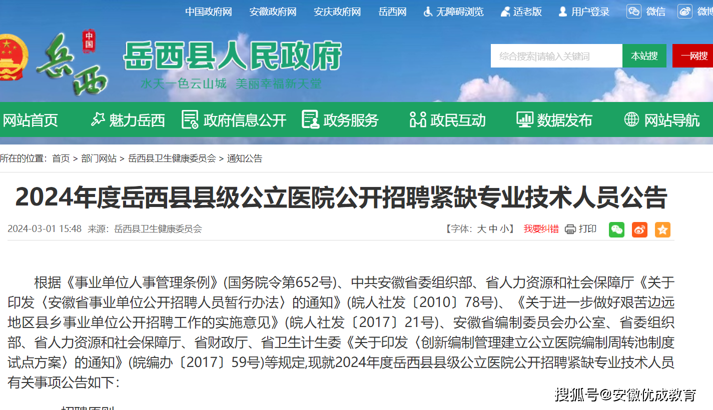 安庆岳西县县级公立医院公开招聘紧缺专业技术人员32人公告_岗位_审查