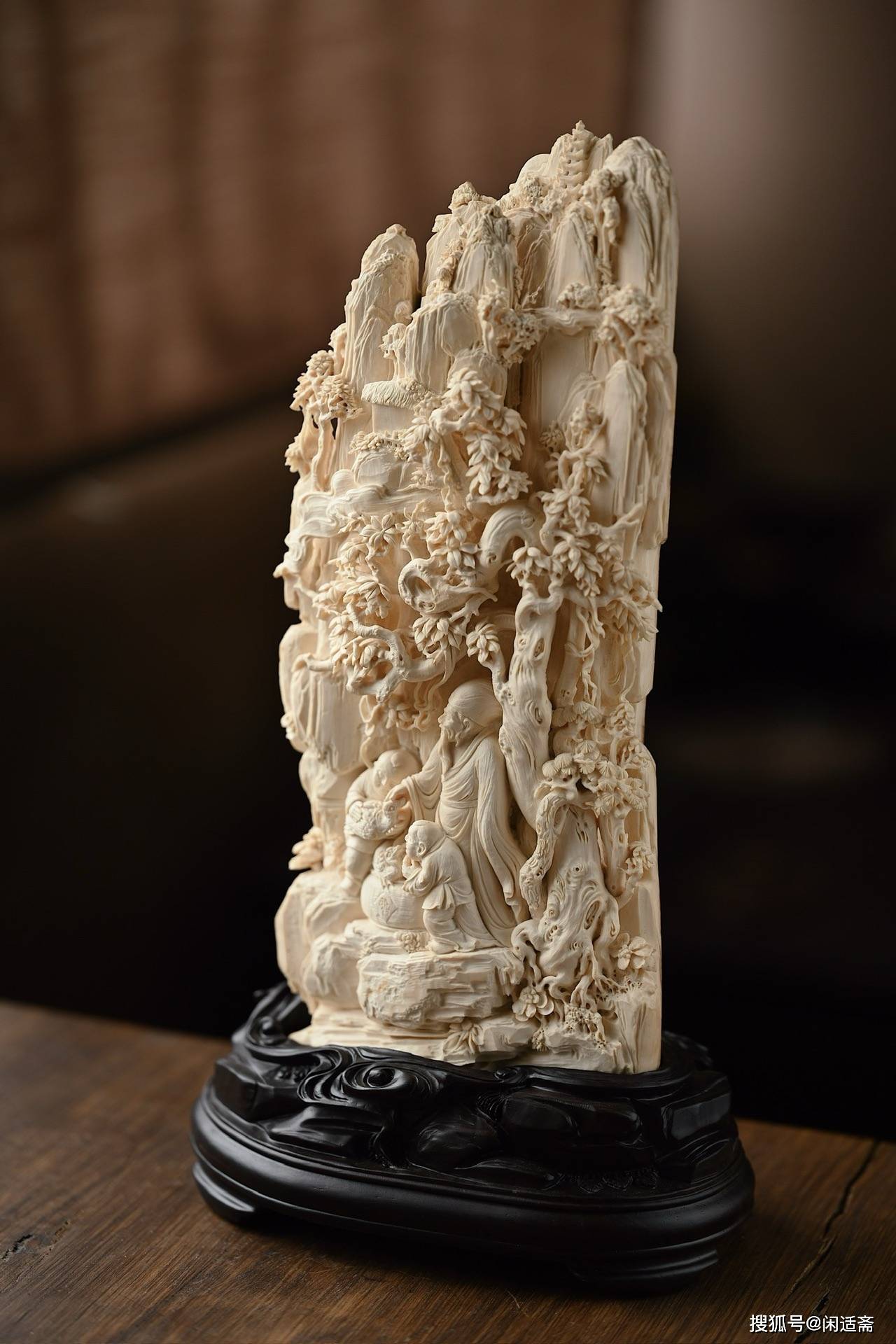 原创文房赏摆羲之爱鹅图牙雕作品欣赏