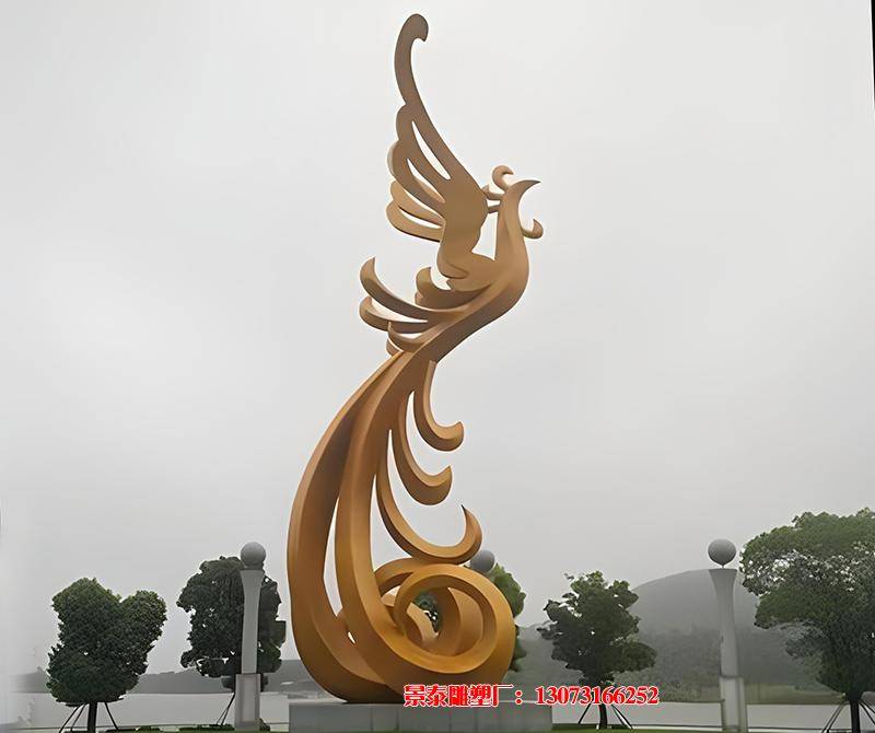 抽象景观不锈钢凤凰标志雕塑一种文化的传承与表达