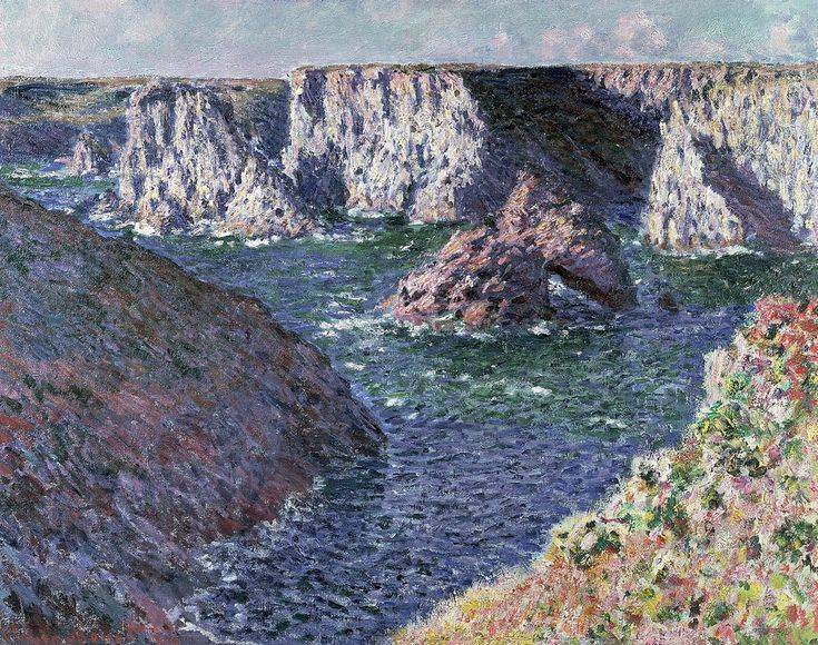 原创印象派之父莫奈精品油画欣赏悬崖礁石海景1高清图