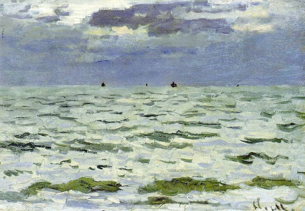 原创印象派之父莫奈精品油画欣赏悬崖礁石海景1高清图