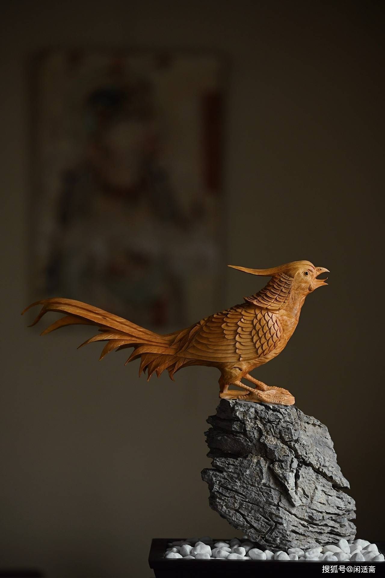 "百鸟之王",凤凰锦鸡,黄杨木雕摆件