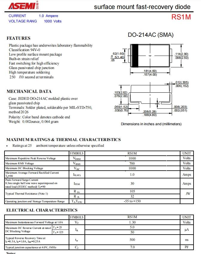 rs1masemi高效恢复二极管rs1m